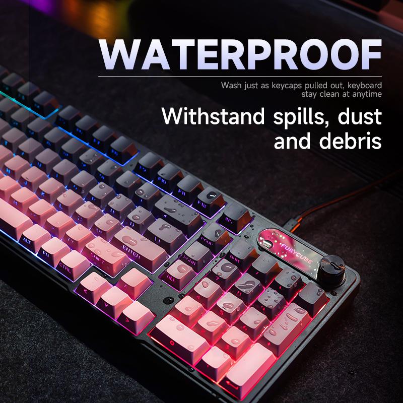 Furycube IP98 New 98-Key Waterproof USB-C Membrane Keyboard with RGB Backlit Detachable Wired Knob for Gaming Office Desktop Use