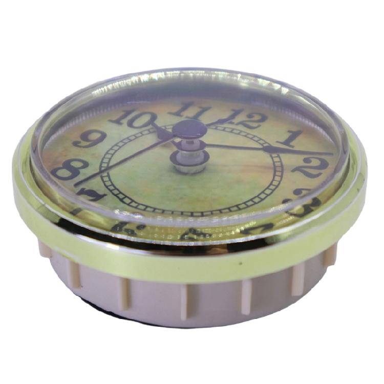 Mécanisme d'horloge encastrable 70 mm Accent doré Cadre en plastique Cadran métallique Installation rapide Pour horloges et décoration intérieure