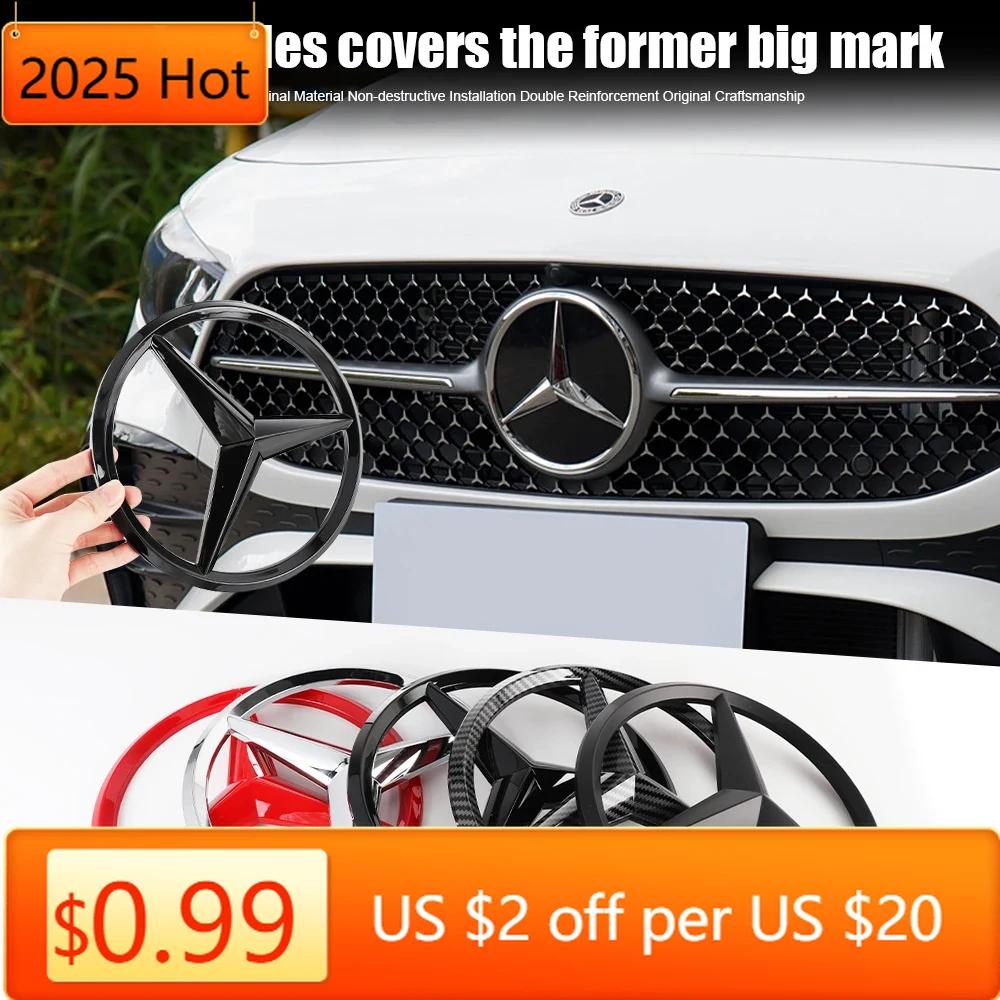 2025 Caldo 1 pz 188mm/210mm ABS Auto Griglia Anteriore Emblema Decalcomania Copertura Emblema Per Benz W204 W205 W210 W211 W212 W213 Classe A/C/E/S/CLA/