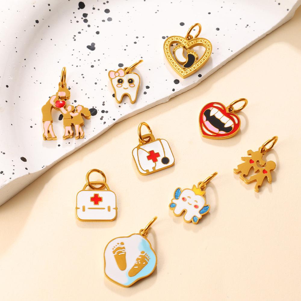 Niche Medical Care Theme, Oil Drop Pendant, First Aid Kit, Tooth Shape, Diamond-Encrusted Jewelry Accessories