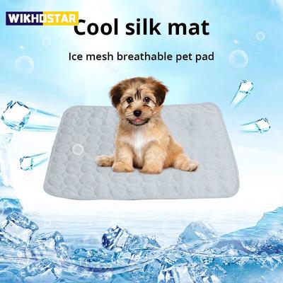 1pc Puppy Grey Ice Silk Cooling Pad Summer Cool Breathable Cooling Washable Reusable Bite Resistance Small Pet Cat Sleeping Pad