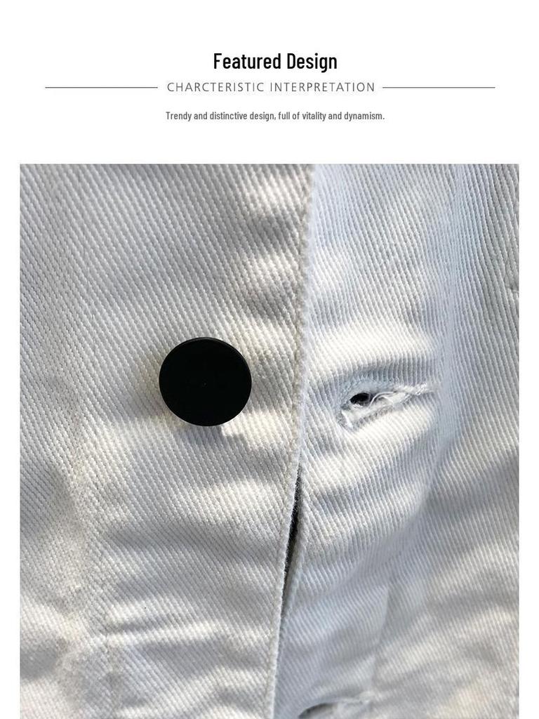 Męska kurtka dżinsowa slim fit biała - styl koreański casualowa odzież robocza