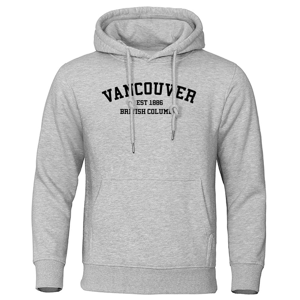 Vancouver Est 1886 British Columbia White Letters Men Hoodies Crewneck Hoody O-Neck Clothing Harajuku Casual Mens Sweatshirt