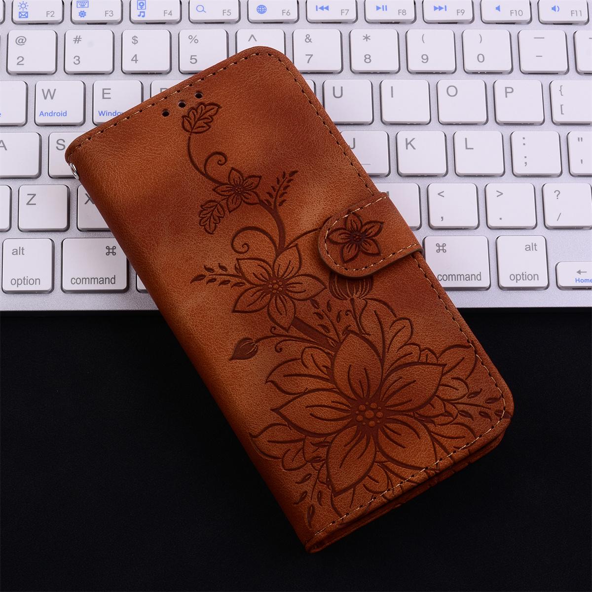 

For Asus Zenfone 9 Fashion Embossing process Lily flower Wallet PU Leather Flip Cover Case