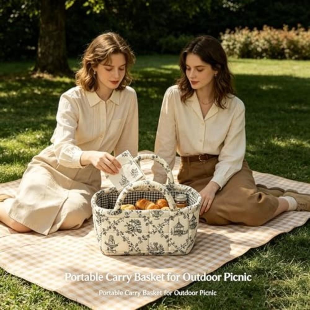 Quilted Foldable Fabric Basket Dual Handles Laundry Basket With Handles  Home Organization