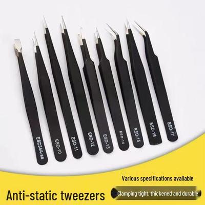 Stainless Steel Anti-Static Eyelash Tweezers: Precision 1.5mm Black Pointed, Curved & Straight Heads