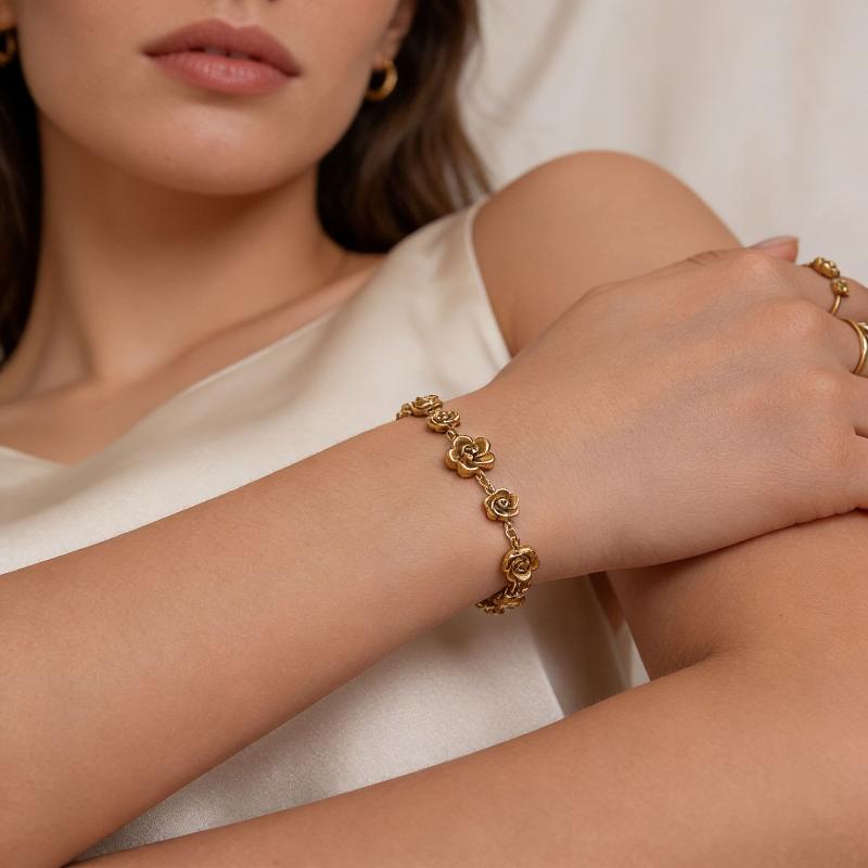 Gold Rose Choker and Bracelet Set for Women Fashionable Accessory Perfect for Gifts