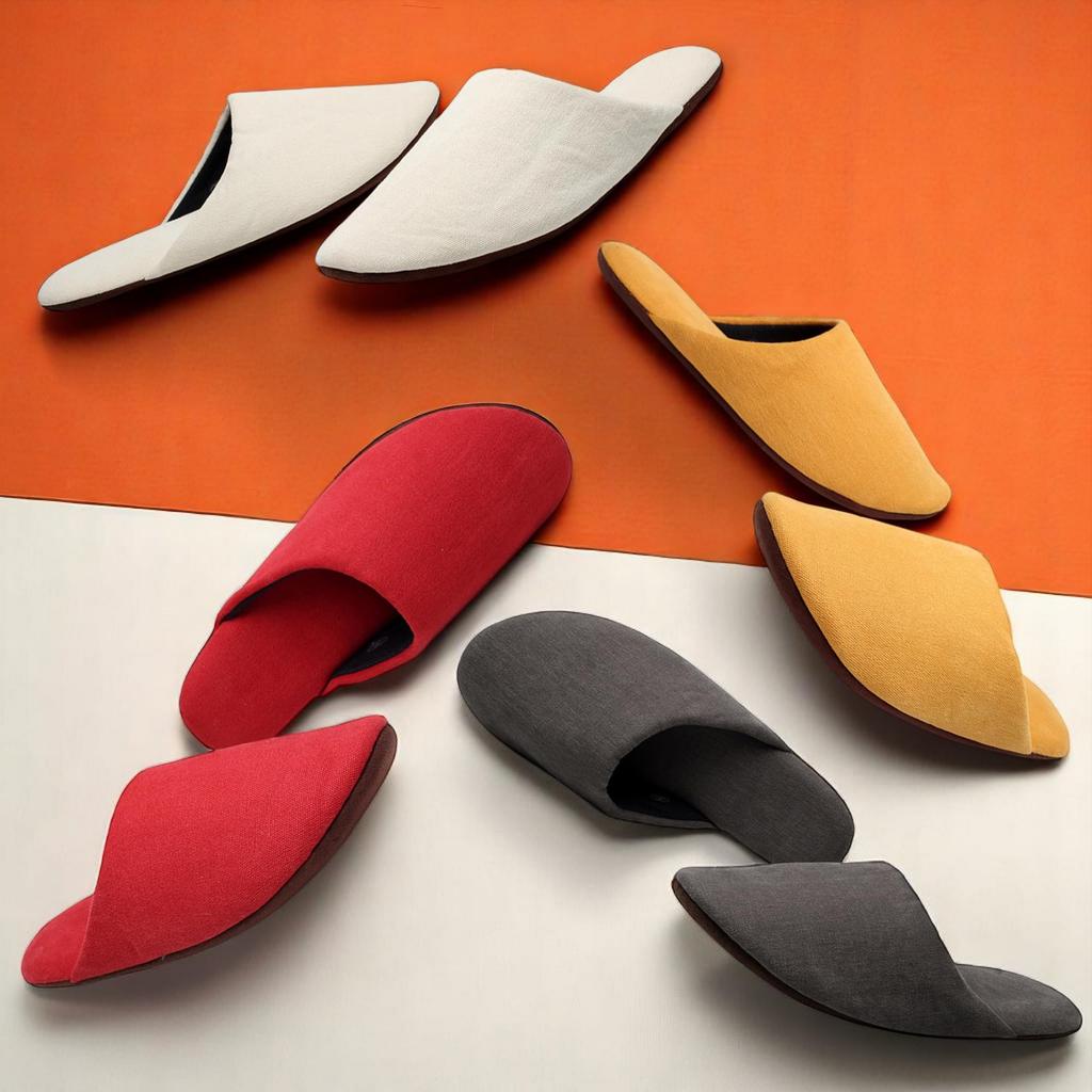 SHITATARI Canvas Cotton Indoor Set of 2 Pairs for Men and 2 Pairs for Gray Ivory Red Yellow Perfect for Gift for Men and Women [MOON ROOM] Slippers,