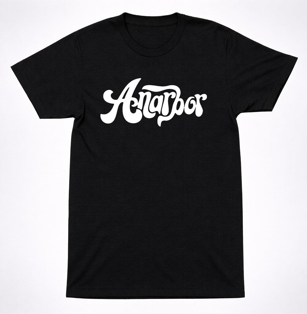 Anarbor Script Logo Shirt White Text Minimal Band Graphic Black Emo T-Shirt S разноцветный