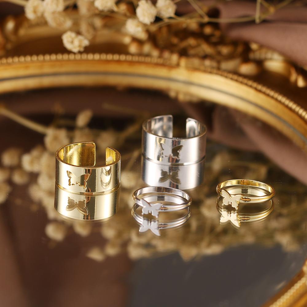 Anillo de mariposa, moda Punk, anillo con apertura de mariposa dorada y plateada, pareja de hombres y mujeres, anillo de Animal hueco para aniversario