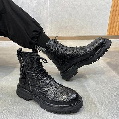 Herbst Winter Trendy Männer Klobige Stiefel Tiernarbenleder Herren Stiefeletten Reißverschluss Street Cool Casual Männer Schuhe botas hombre