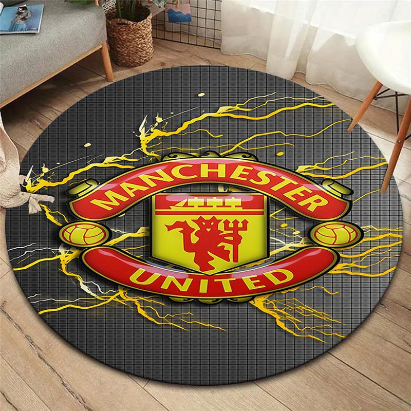 Manchester United F Round Area Rug,Carpet Rug for Living Room Bedroom Sofa Playroom Decor,Non-slip Floor Mat