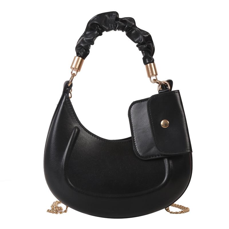 Solid Color Leather Handbag with Small Bag Stylish Underarm Shoulder Bag Fashi Pleated Tote Bag Simple Chain Cross Body Bags