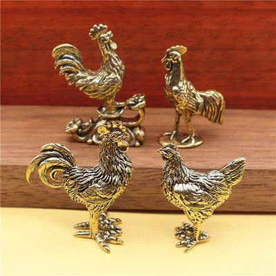 Brass Rooster Statue Vintage Collection Animal Sculpture Lucky Cock Statue Living Room TV Cabinet Figurines Chinese Decorations