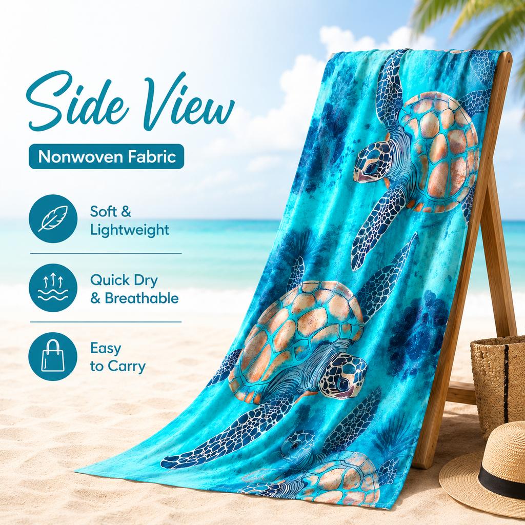 Ocean Sea Turtle Towel Flat Print Teal Blue Bath Towel Quick Dry Microfiber Beach Towel for Swim Pool Summer Vacation Gift