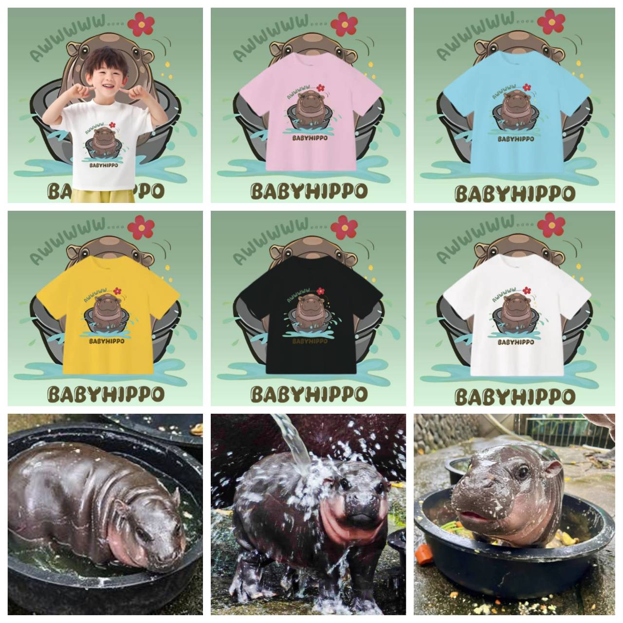 Футболка Moo Deng Tiny Baby Hippo Star Thailand Cute Love Pygmy Hippo унисекс для детей — фото 2