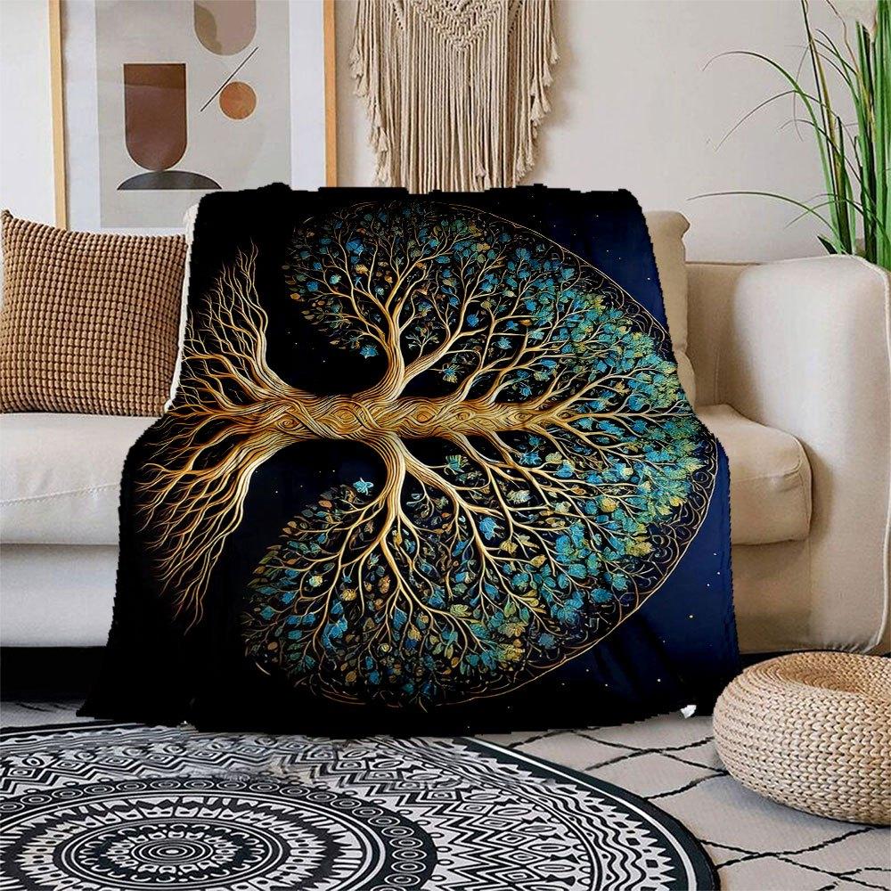 "Yin-Yang Tree of Life Wall Art Decor"Blanket Flannel Throw Blanket for Sofa, Bed, Travel, Camping, Office, Couch, Chair, And Bed Gift for C