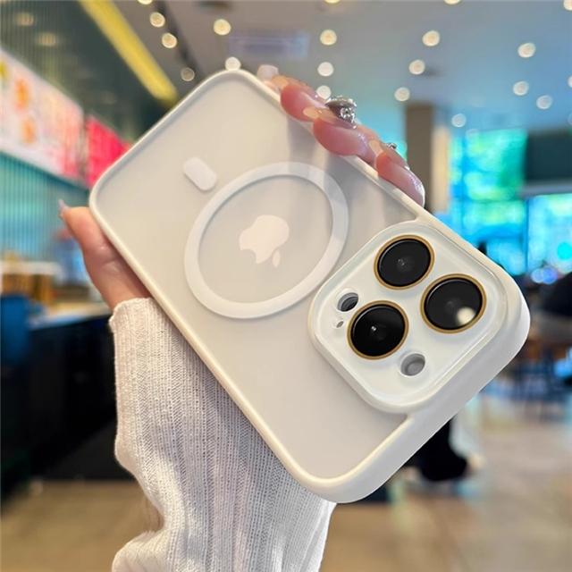 For iPhone 16 Pro Max Luxury Lens Glass Magsafe Magnetic Phone Case For iPhone 13 14 15 Plus Matte Translucent Protective Cover