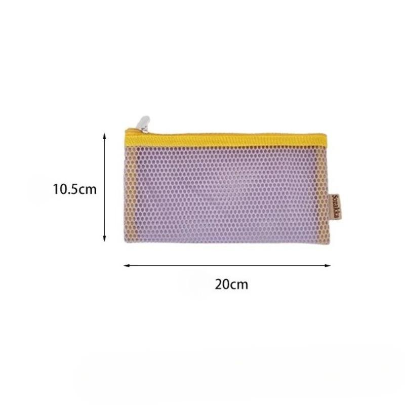 Simple Transparent Zipper Pencil Case Mesh Cosmetic Storage Bag Clear Stationery Bag Nylon Makeup Pouch Portable Travel Handbag