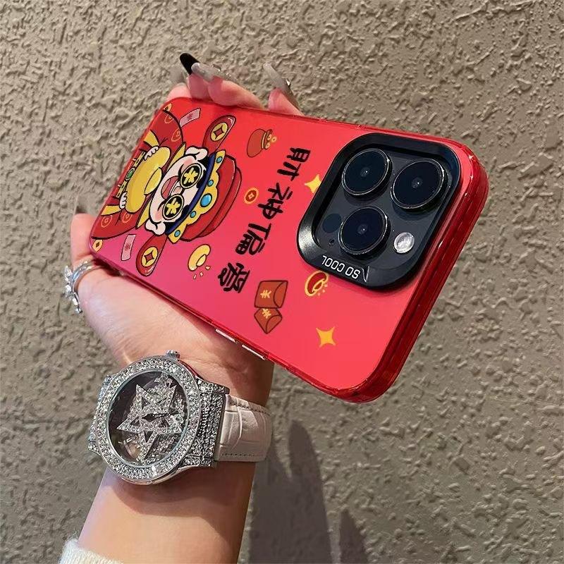 God of Wealth mobile phone case Apple 14 anti-drop protective case iPhone15 New Year's mobile phone case 13 matte all-inclusive red.