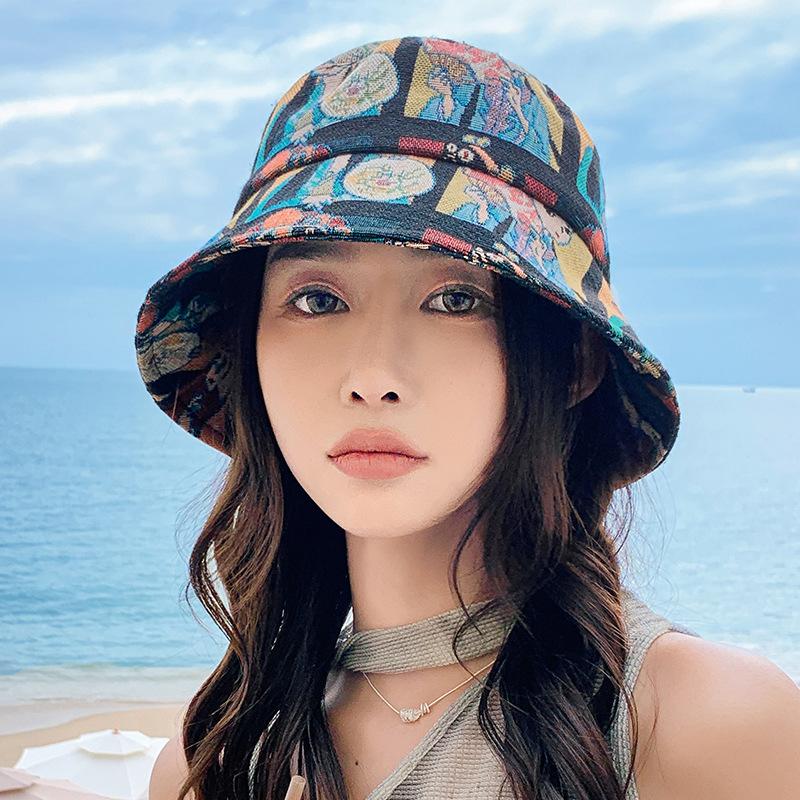 

Весенне-летняя шляпа женская портретный узор панама летняя уличная для отдыха от солнца тонкая One Size