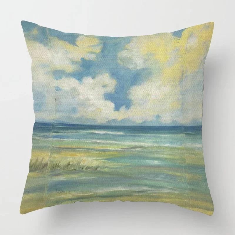 Beach landscape pattern throw pillow cover with short plush print for living room sofa decoration cushion cover pillow covers