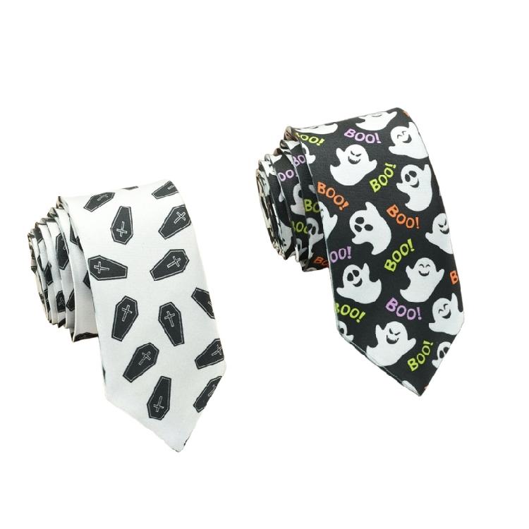 Halloween Punk Theme Necktie with Scary Theme Pattern Cosplay Event Costume Accessory Neckwear for Suit And Party Wear