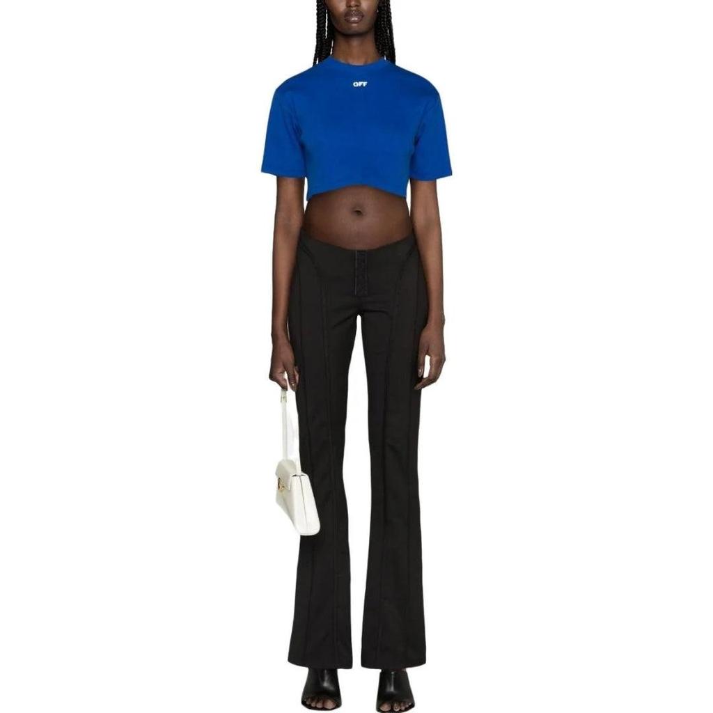 Off White Womens/Ladies Stamp Ribbed Crop T-Shirt