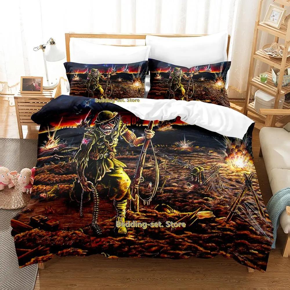 New Hip Hop Maiden Heavy Metal Bedding Set Cartoon Anime Three-piece Set Adult Kid Bedroom Duvetcover Sets Queen Bedding Set