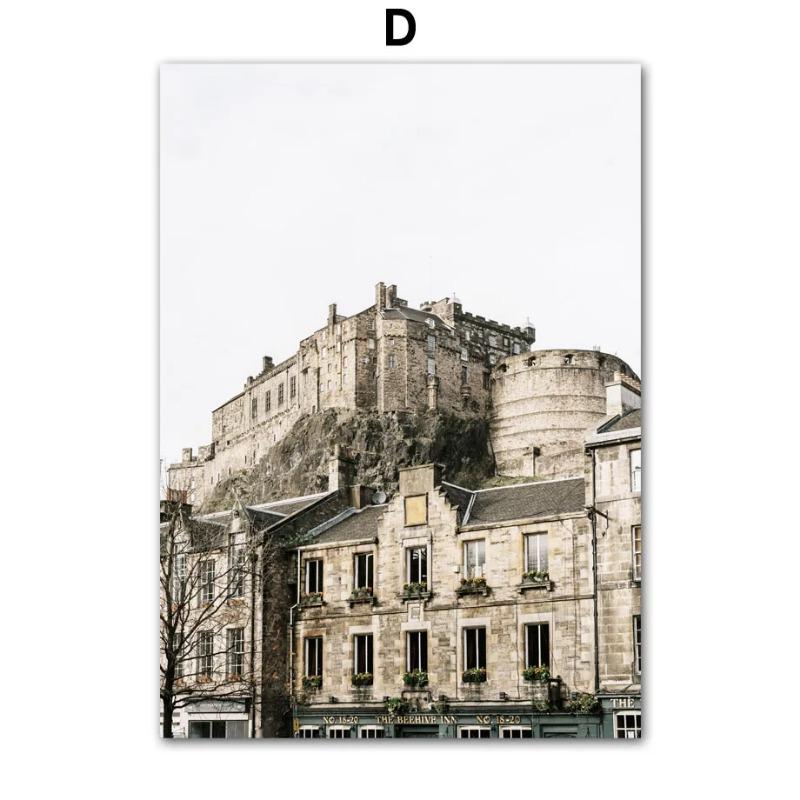 Pintura em Tela Arte de Parede Castelo de Londres Colina Verde Flor Amarela Pôsteres e Impressões Nórdicos Imagens de Parede Para Decoração de Sala de Estar