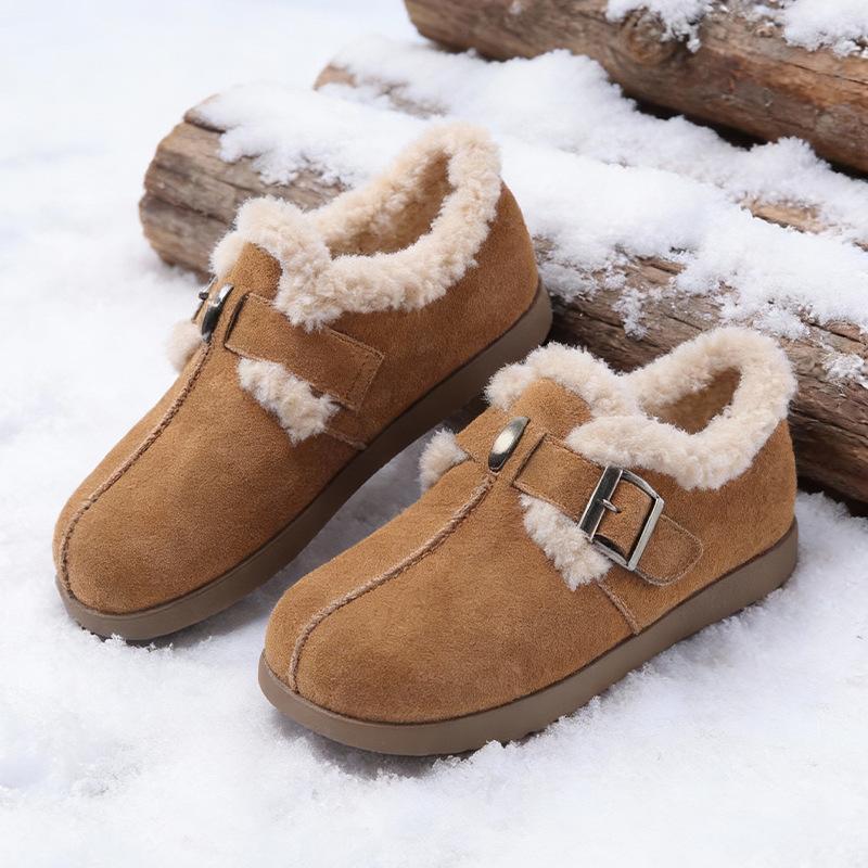Winter retro velvet thickened flat-bottomed Birkenstocks women's non-slip plush inner warm cotton shoes versatile casual shoes
