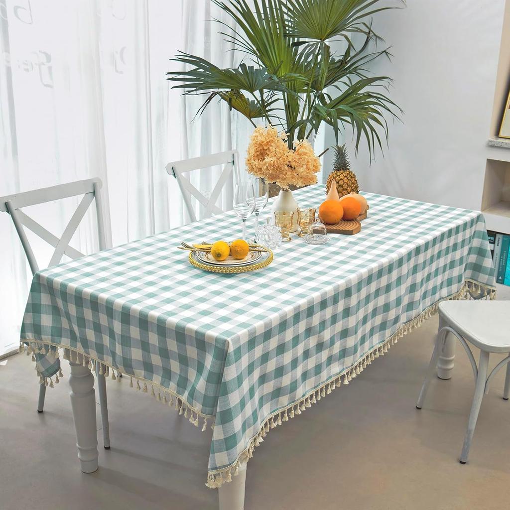 1pcs Checkered Fashion Simple Nordic Tassel Tablecloth Family Gathering Tea Table Cloth Beautiful Living Room Kitchen Dust-proof Decoration Cover