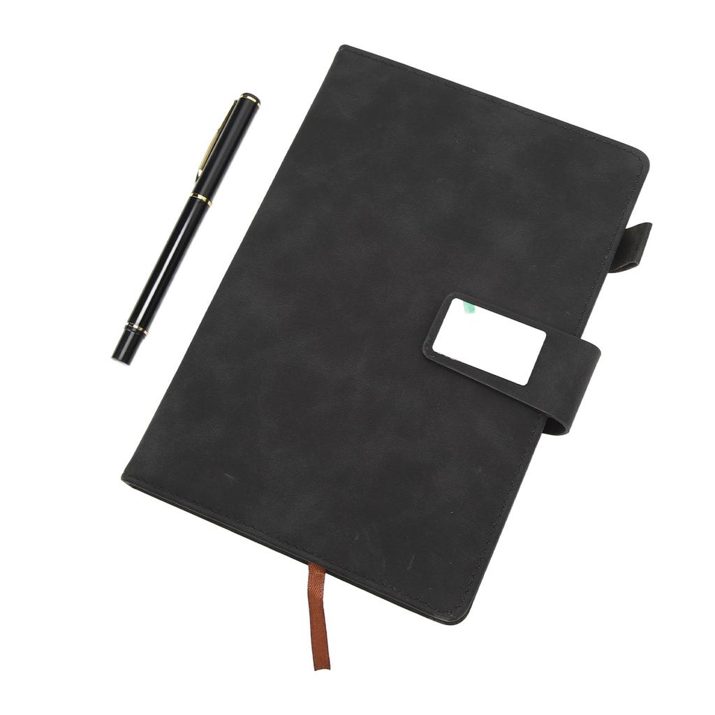   Notebook PU Lther Cover Ribbon Bookmark Ink Proof Thick Paper Ruled Paper Notebook with Pen for   Travel