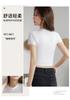 Small High Neck Pure Cotton Design New Spring and Summer Crop Exposed Short Style Slim Fit Bottom Top JS