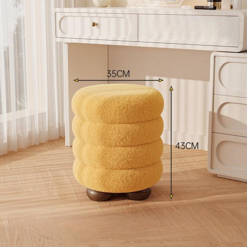 Modern Makeup Chair Leisure Ottomans Chair Wood Round Pulley Chair for Home Shoe Changing Stool Footstool