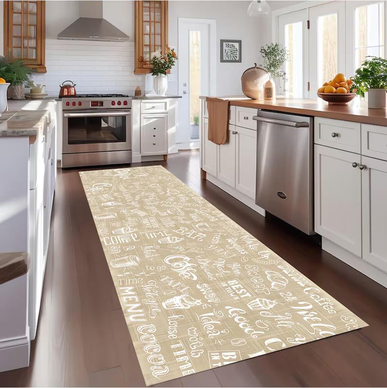 

Vintage Coffee Theme Carpet Mat Rug Home Decoration Coffee Cup Pattern Dark Background Floor Decor Living Room Bedroom Decor 40X120CM