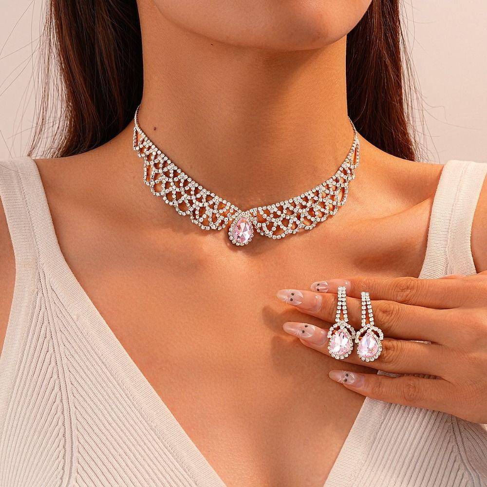 Exquisite Necklace Earrings Set Shining Crystal Necklace Set Bridal Rhinestone Jewelry Set  Women