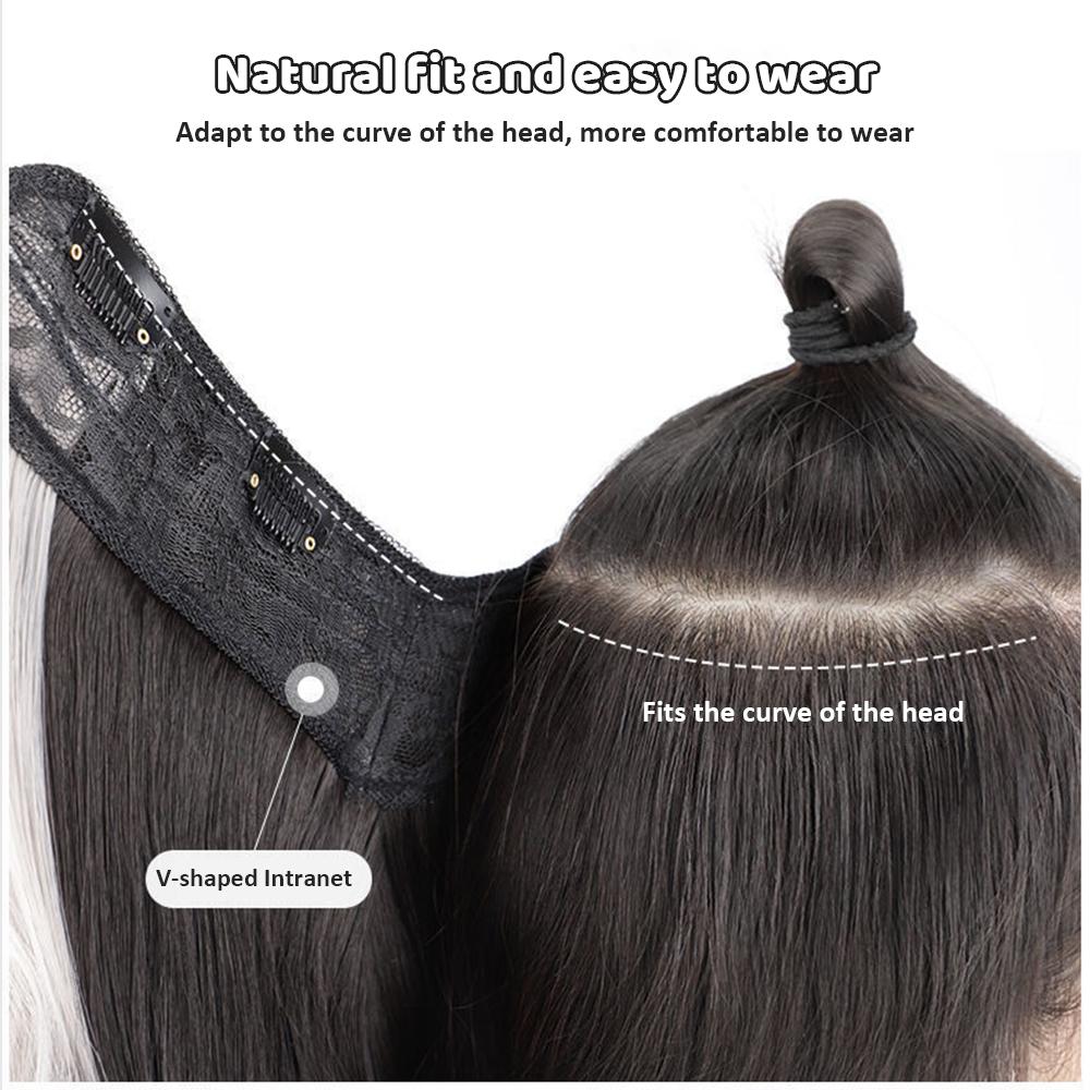 Synthetic Fiber Wig Women's Long Straight Hair Fashion V-shaped One-piece Four-card Wig