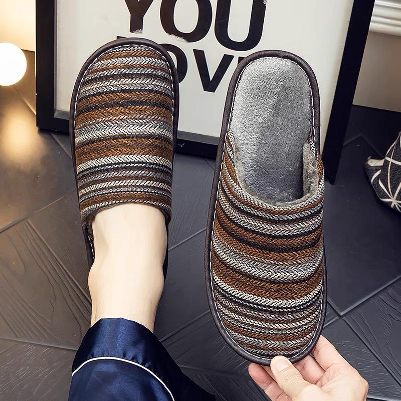 Japanese cotton slippers spring autumn and winter couple home indoor wooden floor soft cloth bottom silent non-slip cotton and linen slippers