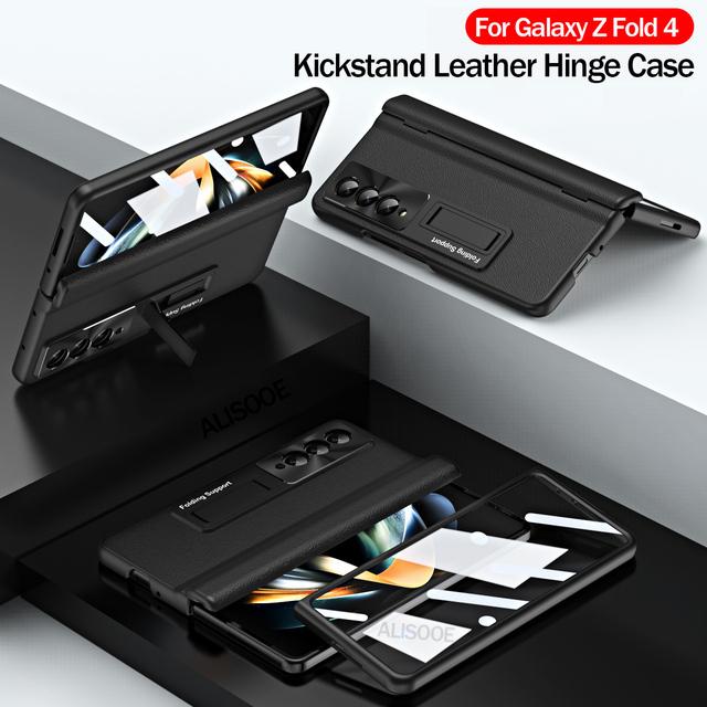 

Со стеклом переднего экрана для Samsung Z Fold 4, кожаный чехол-держатель на петлях для Samsung Galaxy Z Fold 4, 5g, чехол-подставка For Galaxy Z Fold 4 чёрный