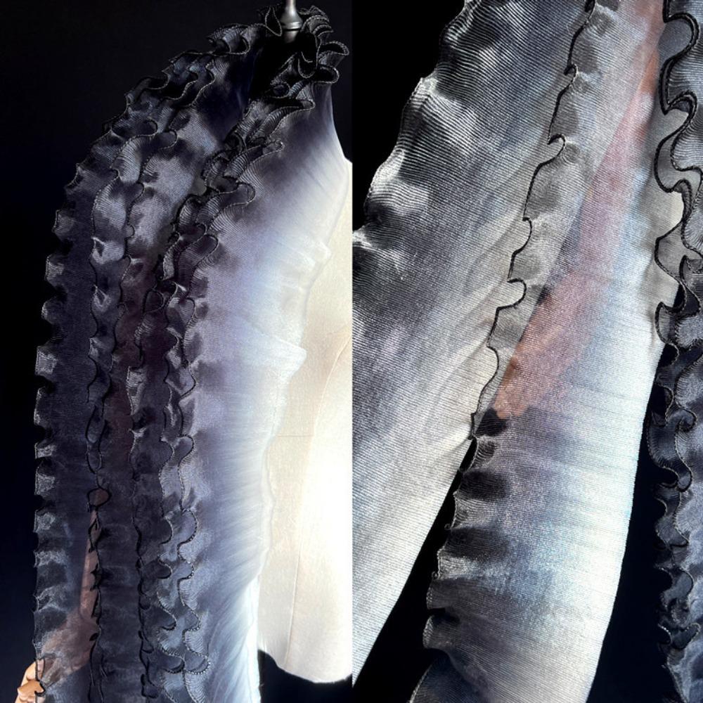 2 Yard Flounce Wave Lace Fabric 12cm Wide Fashion Pleat Mesh Organza Gradient Color Ruffle Dress Accessories