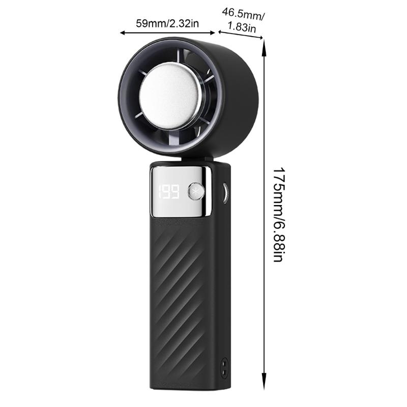 Handheld Pocket Fan USB Rechargeable LED Digtal Display Fan with Strong Airflows Cooling Device for Hot Weather