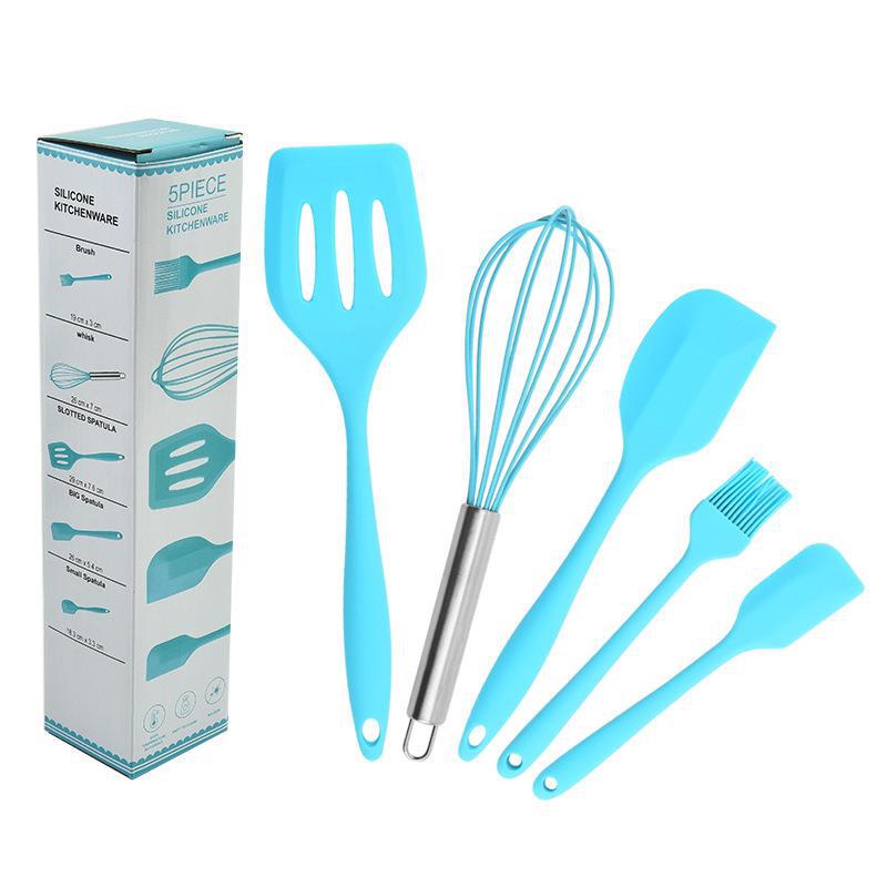 5pcs Silicone High-temperature Resistant Kitchen Baking Scraper Oil Brush Egg Beater Food Clip Baking Tool