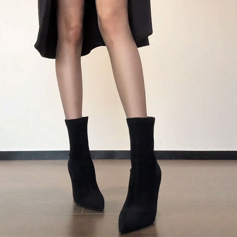 Black High-heeled Pointed Short Boots for Women with Slim Heels  2025 New Autumn and Winter Korean Version Slim Boots