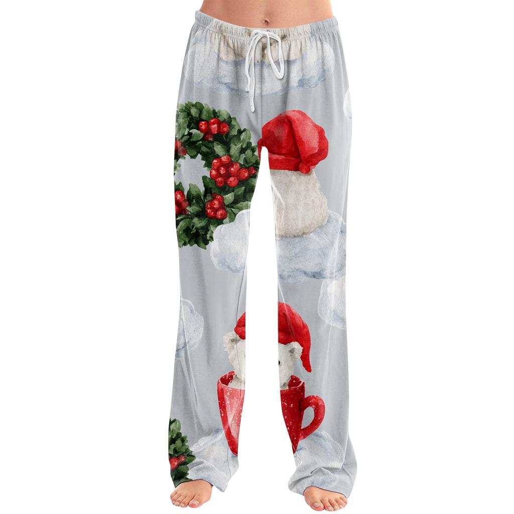 Women's Christmas Print Casual Pants with No Pockets for Holiday Wear