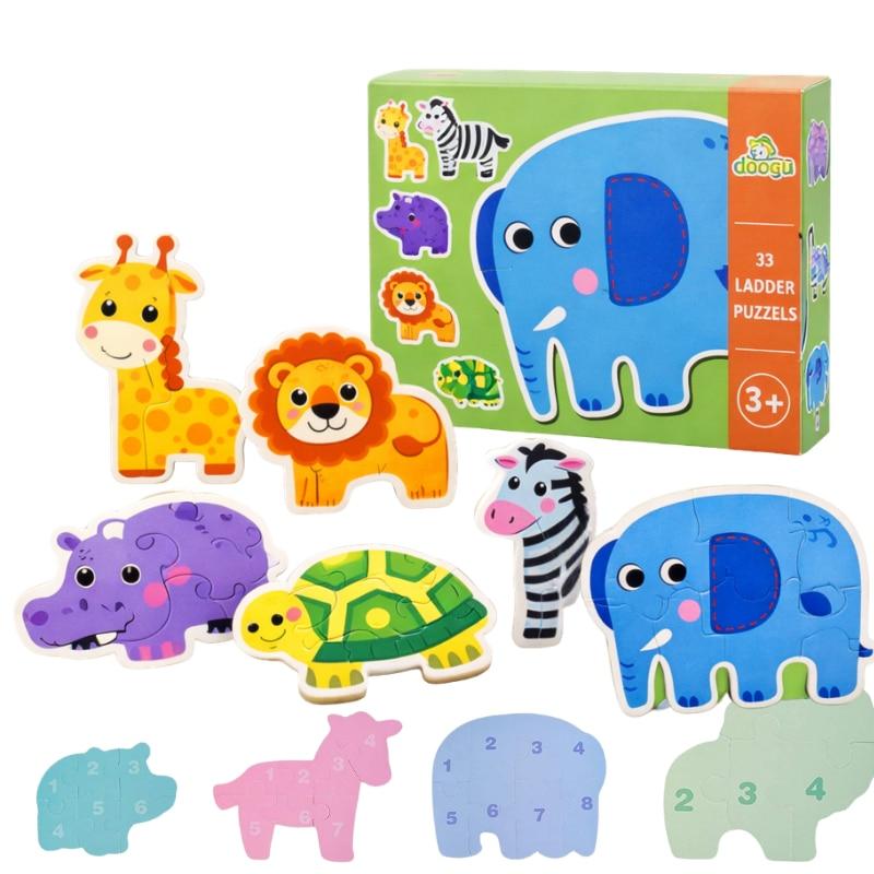 6-in-1 Animal Puzzle Set Thick Cardboard Large Pieces 3mm Sturdy Fine Motor Skills Animal Recognition Educational Toys for Kids 1-4 Years