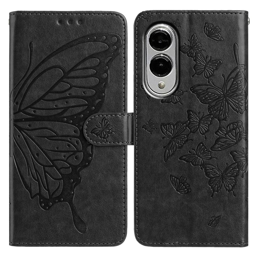 For Samsung Galaxy S25 Edge Case Butterfly Imprinted Wallet Stand PU Leather Flip Phone Cover with Strap