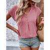VEZFAA Women's Fashion Casual Summer Spring Solid Color Print Short Sleeve V-Neck Blouses & Shirts
