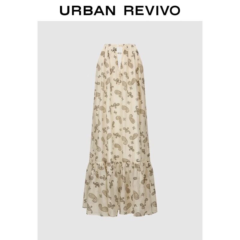 UR2026 Women s Casual Paisley Beaded Drawstring V-neck Dress M