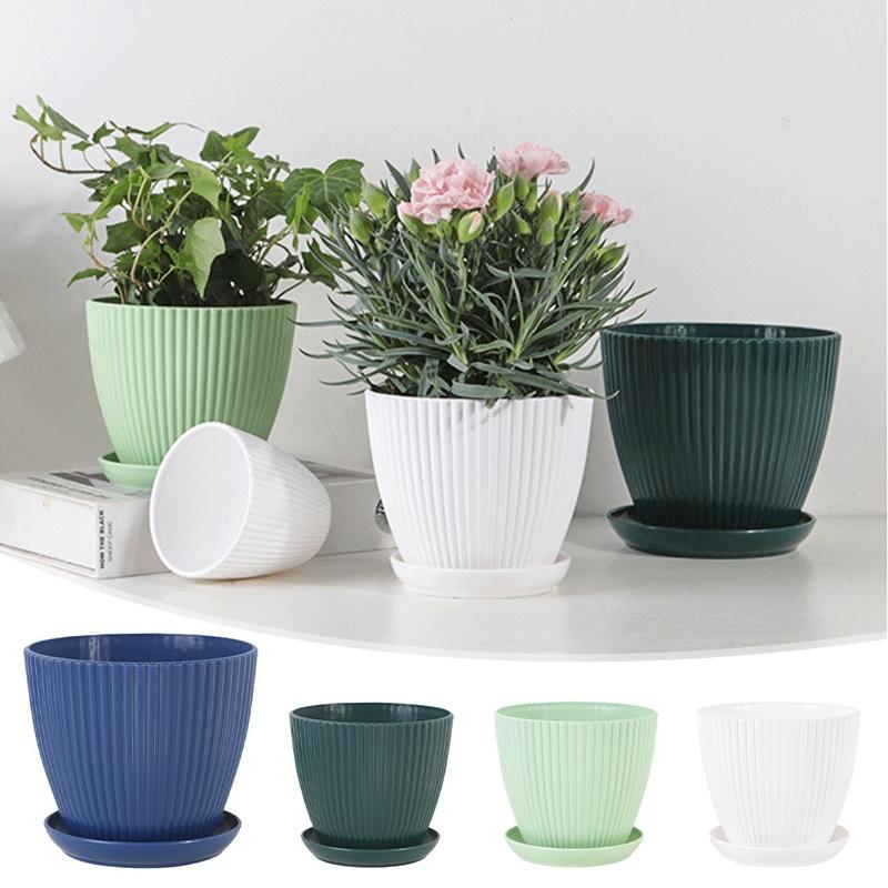 Plastic Flowerpot Indoor Outdoor Planter Flower Pots for Plants with Tray Home Decoration Potted Plant Holder Gardening Supplies
